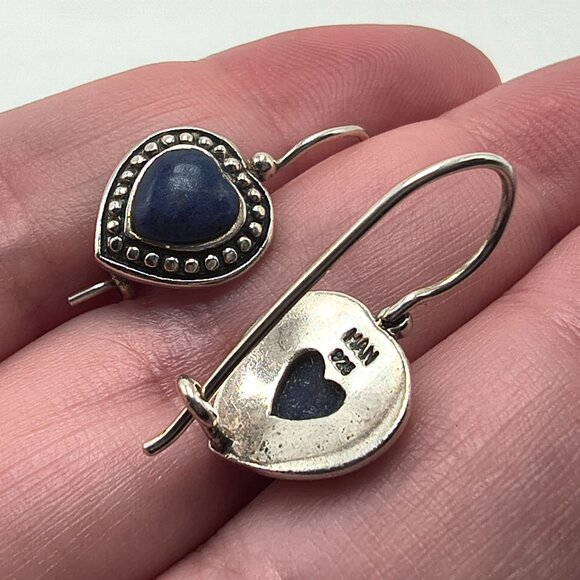 Sterling Silver HAN 925 Blue Heart Cabochon Earrings - Picture 8 of 9